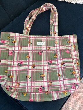 Petit Sezane- Olive Plaid Floral Tote Bag